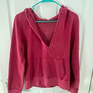 J. Crew Red Deep V-Nevk Hoodie Sweatshirt
